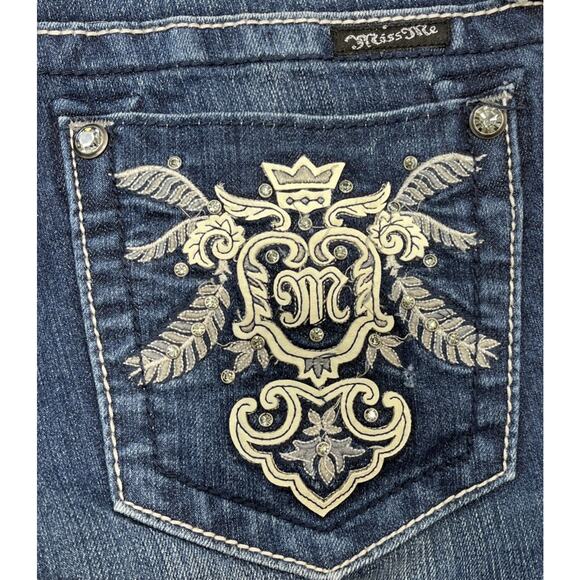 Miss Me Low Rise Boot Jeans Women 28 Blue Dark Wash Embellished Denim Bootcut - Picture 6 of 8